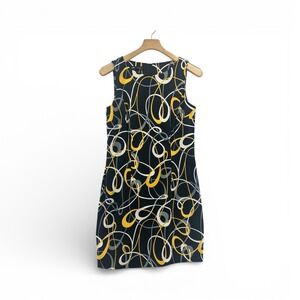 LN Studio Black Yellow White Swirl Graphic Sleeveless Sheath Dress Women Size 12